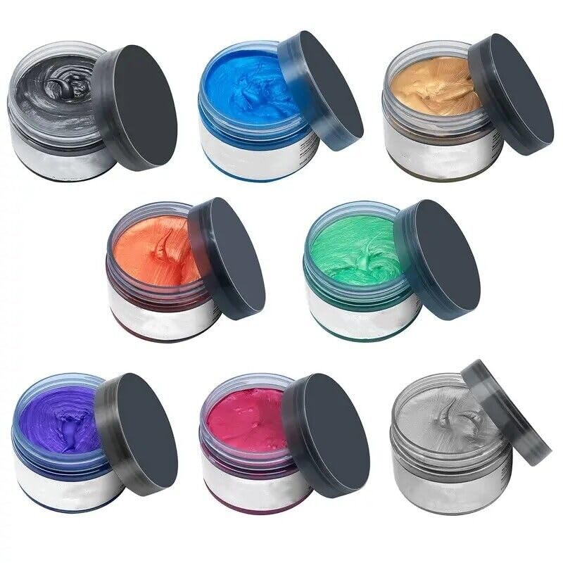 Cera temporal de color de cabello de 8 colores, cera de color de tinte para el cabello, lavable, natural, instantáneo, color crema para peinados de
