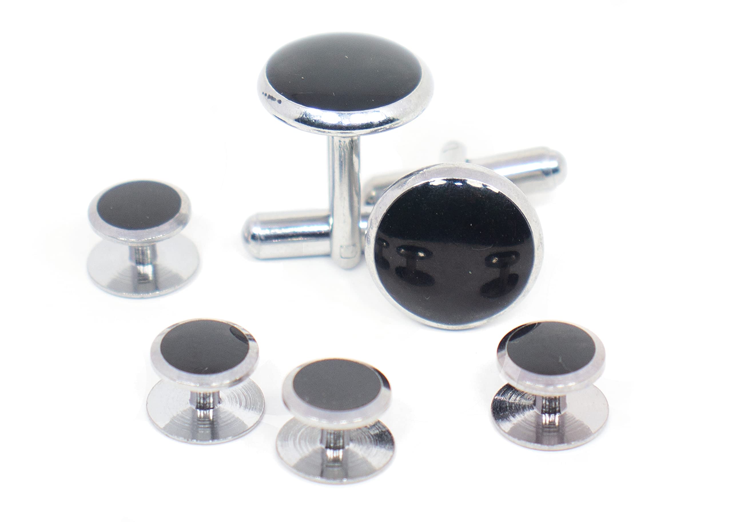 ROYAL VILLA® Black And Silver Tuxedo Button Studs With Matching Cufflinks For Men (B09KCD1K72) Amazon Price History, Amazon Price Tracker