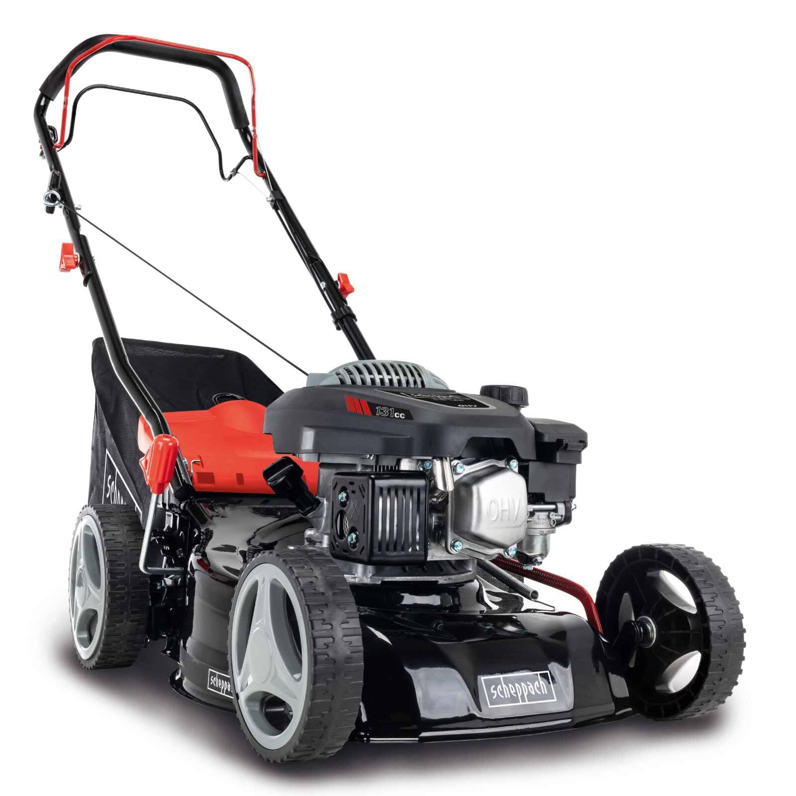 Scheppach MS132-42 Self-Propelled Compact Petrol Lawnmower | 42 cm Cutting Width | Mulching Function | 45L Grass Bag | Easy Cleaning & Manoeuvrability