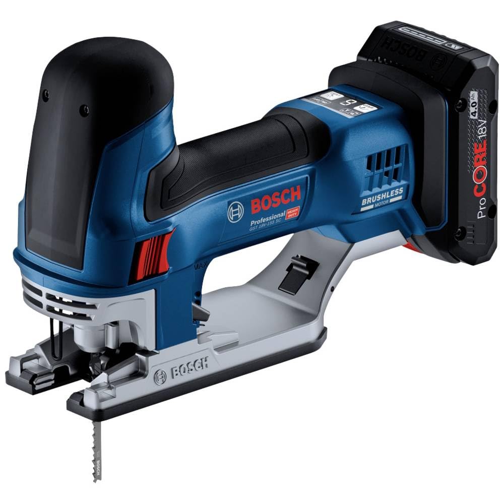Bosch Professional 18V System Seghetto Alternativo A Batteria Gst 18V-155 Sc (Con Impugnatura Assiale, 2 Batt. Procore18V 4.0Ah, Caricabatt. Rapido Gal 18V-40, 2 Lame Per Seghetto Altern., In L-BOXX ) - 4
