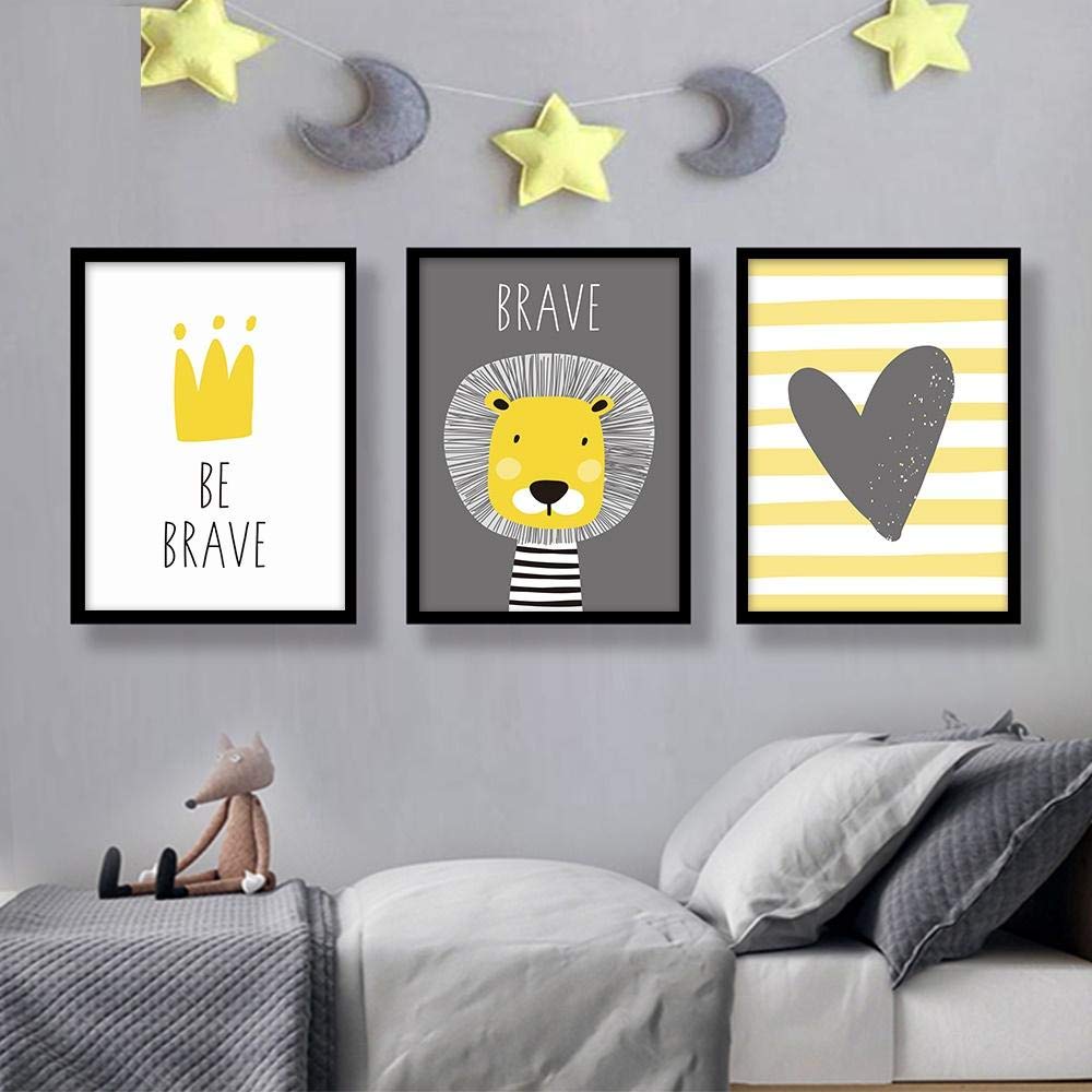 SHINERING Dibujo animado León ser Courageux Corona vivero niño Pared Art Photo Poster bebé Infantil Impresiones sobre Lienzo Decoración Salón Dormitorio Pegatinas 50 x 70 cm enmarcado
