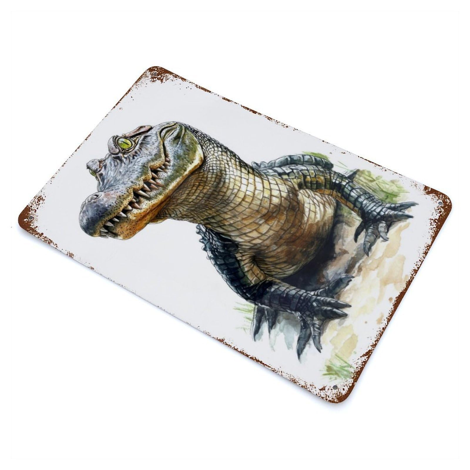Garage Style Watercolor Alligator Portrait Vintage Rust Metal Sign 11.8"x7.9", Rustic Home Decor for Bar And Workshop