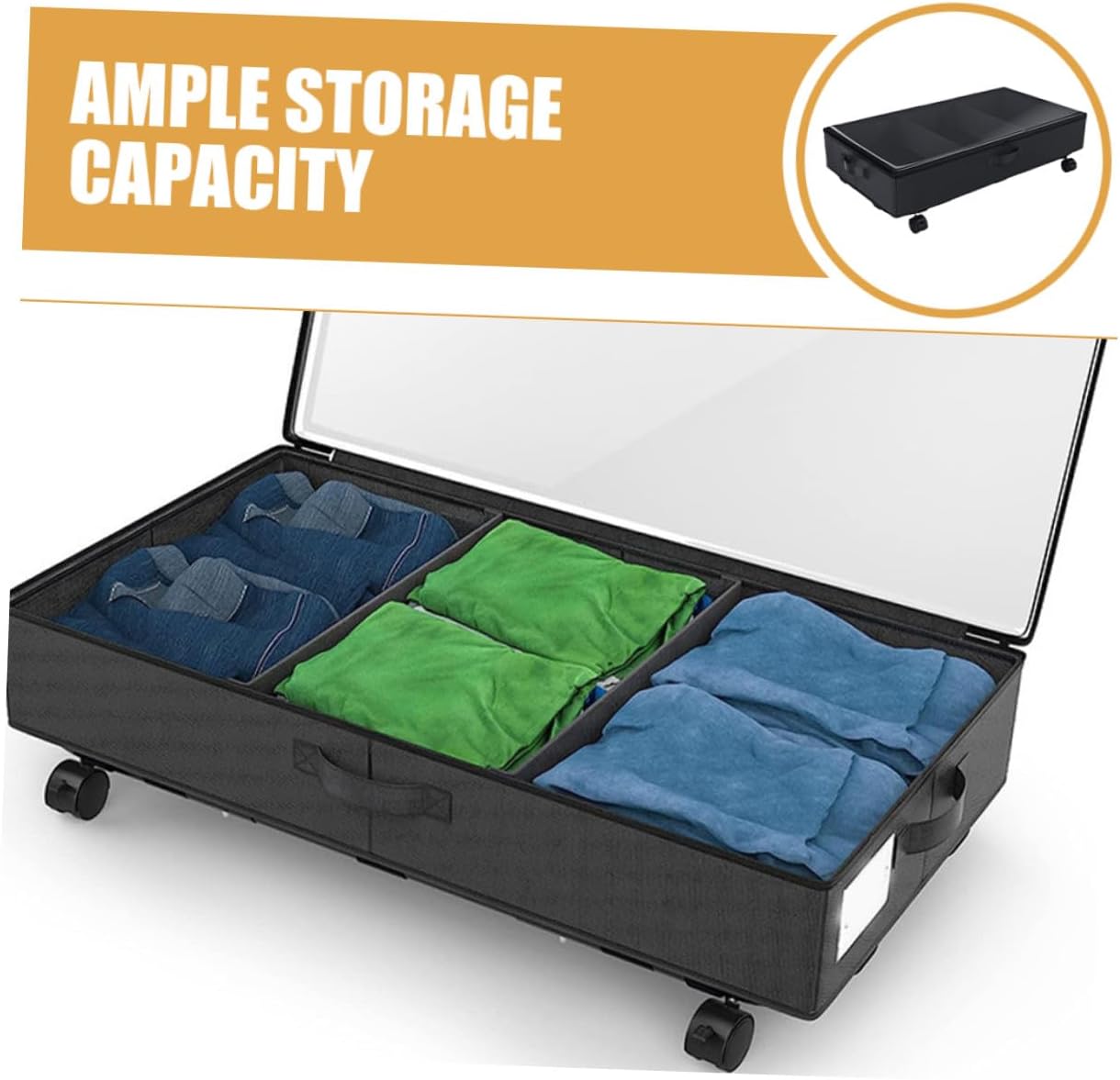 BESPORTBLE Bed Storage Organizer Cart with Wheels, 3-compartment Oxford Cloth Multipurpose Storage Bin for Clothes, Bedding, Large Capacity Dustproof Sliding Container for Bedroom