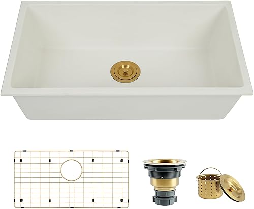 Miniatura 17 de Fregadero de barra blanco para montaje inferior, fregadero de barra compuesto pequeño de 16 x 18 pulgadas, fregadero de granito para cocina y bar