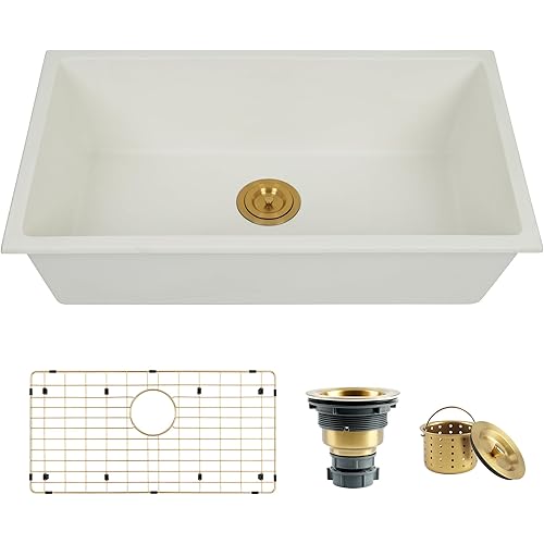 White Undermount Kitchen Sink 31 X 18 inch,Granite Composite Kitchen Sink Undermount/Drop In,Large Single Bowl Kitchen Sinks (White, 31" X 18")