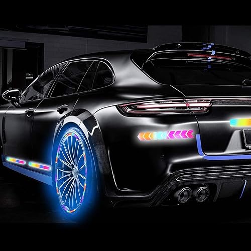 Miniatura 6 de Vesvory 42 calcomanías reflectantes para automóvil, diseño de rayas de arco iris, para llanta, para bicicletas, visibilidad nocturna, para