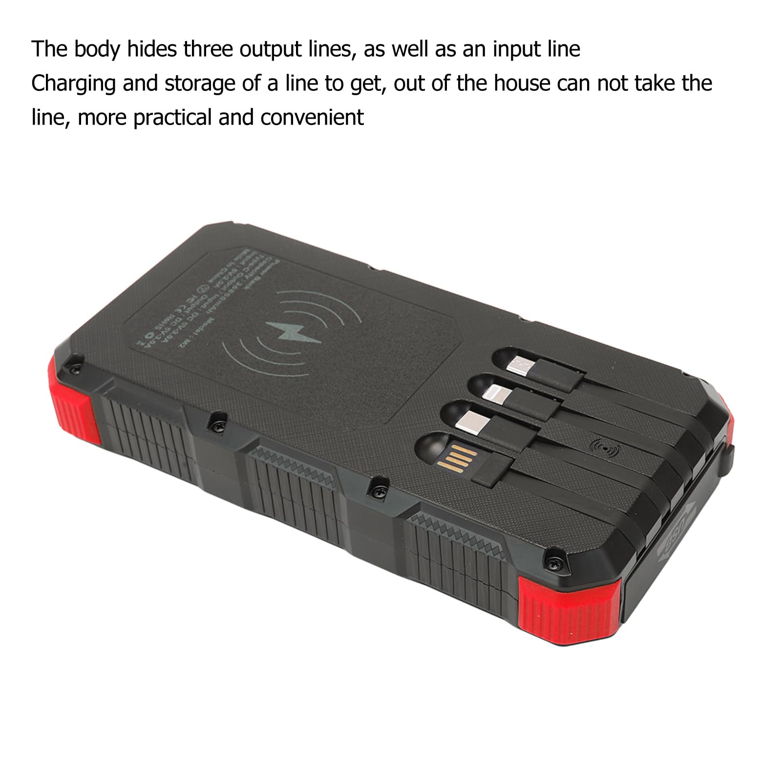 Wakects Banque d'énergie Solaire, Chargeur Solaire Portable ABS 36800 MAh 5 V 3 A avec 3 Sorties USB, Charge sans Fil et Double Lumière LED pour Camping, Voyage, Utilisation en Extérieur (Rouge)