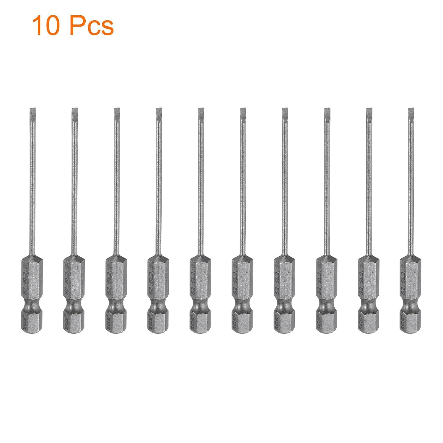 10PCS SL2 Magnetic Slotted Screwdriver Bits 2mm S2 Steel Flat Head Screwdriver Bit 1/4" Hex Shank Industrial Grade Screw Driver Drill Bits 3" Long for Remove Fastening Screws