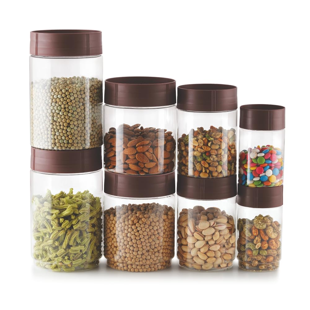 Buy SKi Homeware Modular Kitchen Container | Easily Stackable | Crystal  Clear jars | Food Grade | Set of 18 pcs- Brown Lids Online at Low Prices in  ...