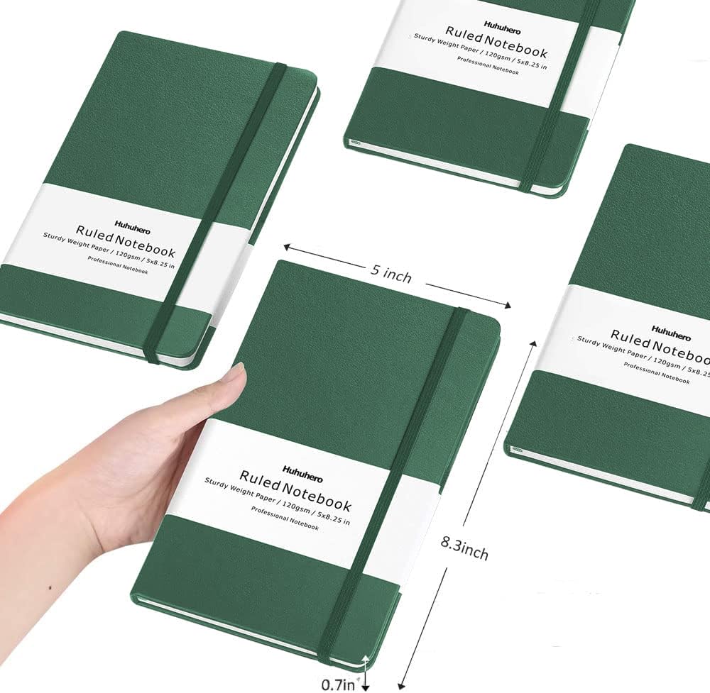 Notizbuch, liniert, A5, Hardcover, Grün, 5 Stück