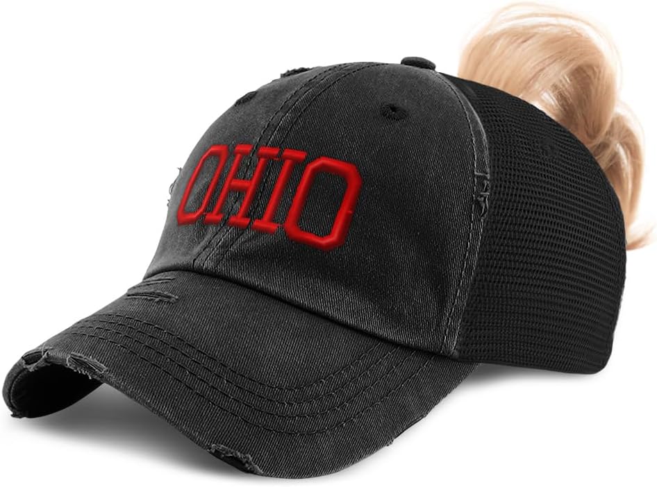 Ponytail Cap Women's Baseball Cap Embroidered Ohio State USA America B Embroidery Cotton