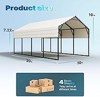 Vista 5 de ADVANCE OUTDOOR Kits de cochera de techo de metal, 10 x 20 pies, refugio de acero resistente a la intemperie, toldo de garaje duro