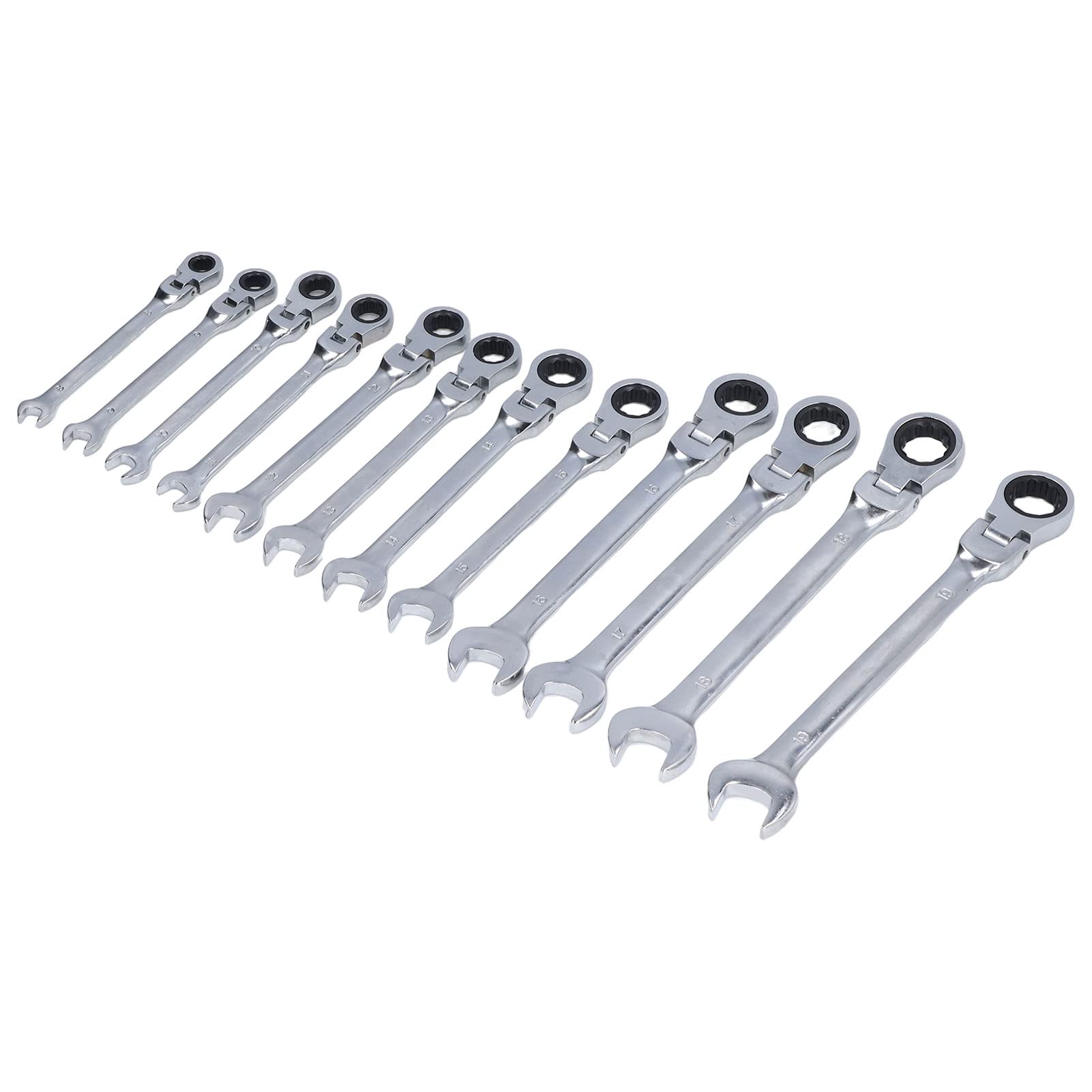 Set di Chiavi a Cricchetto da 12 Pezzi Set di Chiavi Combinate a Cricchetto con Testa Flessibile 72 Denti Strumento Rotante a 180 ° per Meccanici
