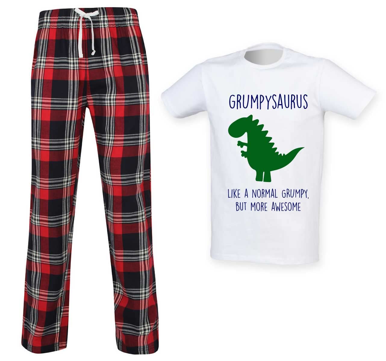 60 Second Makeover Limited Grumpysaurus Dinosaur Tartan Gift For Old Men Grumpy Old Men Gifts Mr Grumpy Mens Pyjamas Set Pjs Pajamas Pijamas Pjamas Size - XL Red