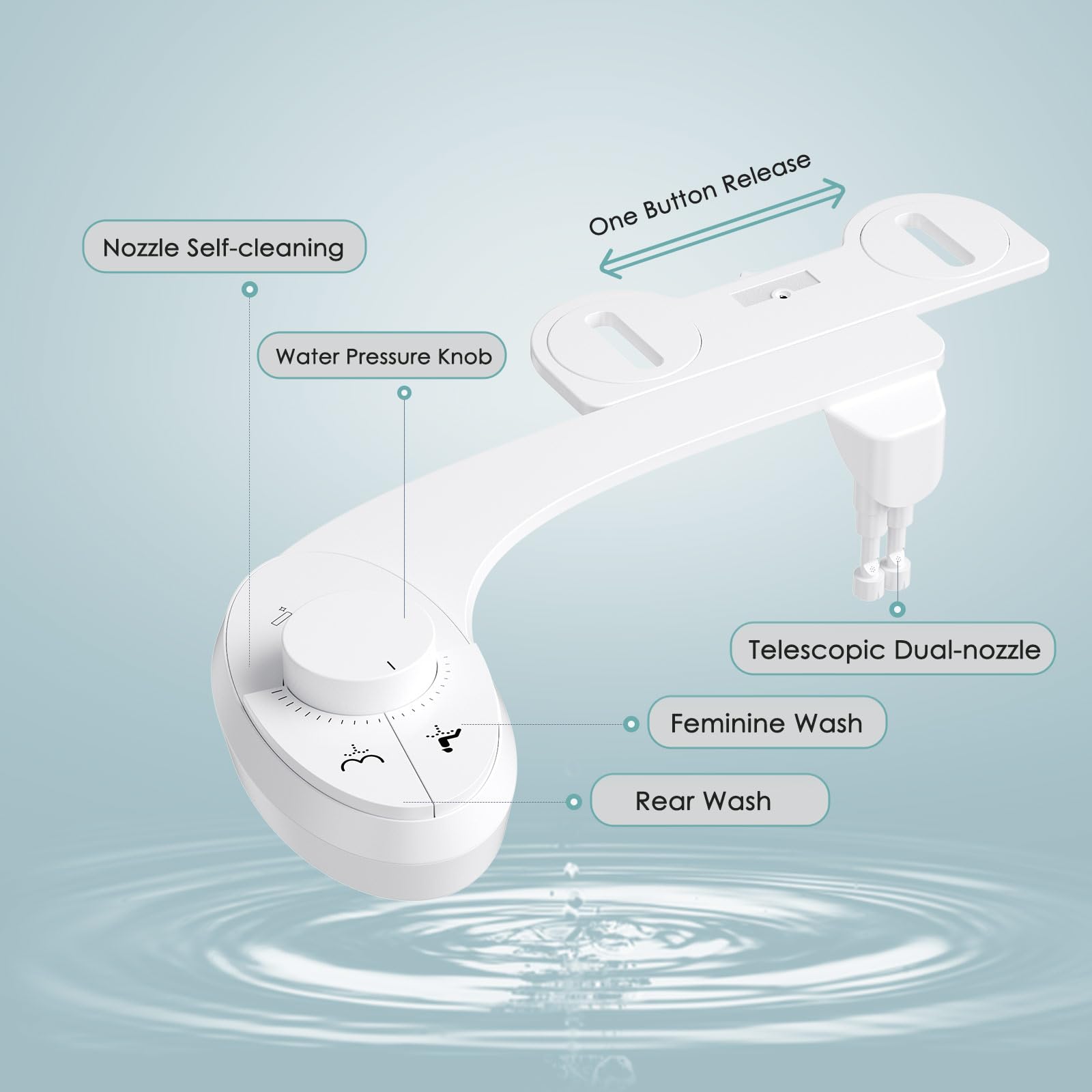 Bidet Portatil para WC,Bidet para WC No Eléctrico Ultrafino y Bidet para Doble Boquilla Retráctiles Autolimpiables,Ajustable de Agua Bidé Accesorio para Inodoro