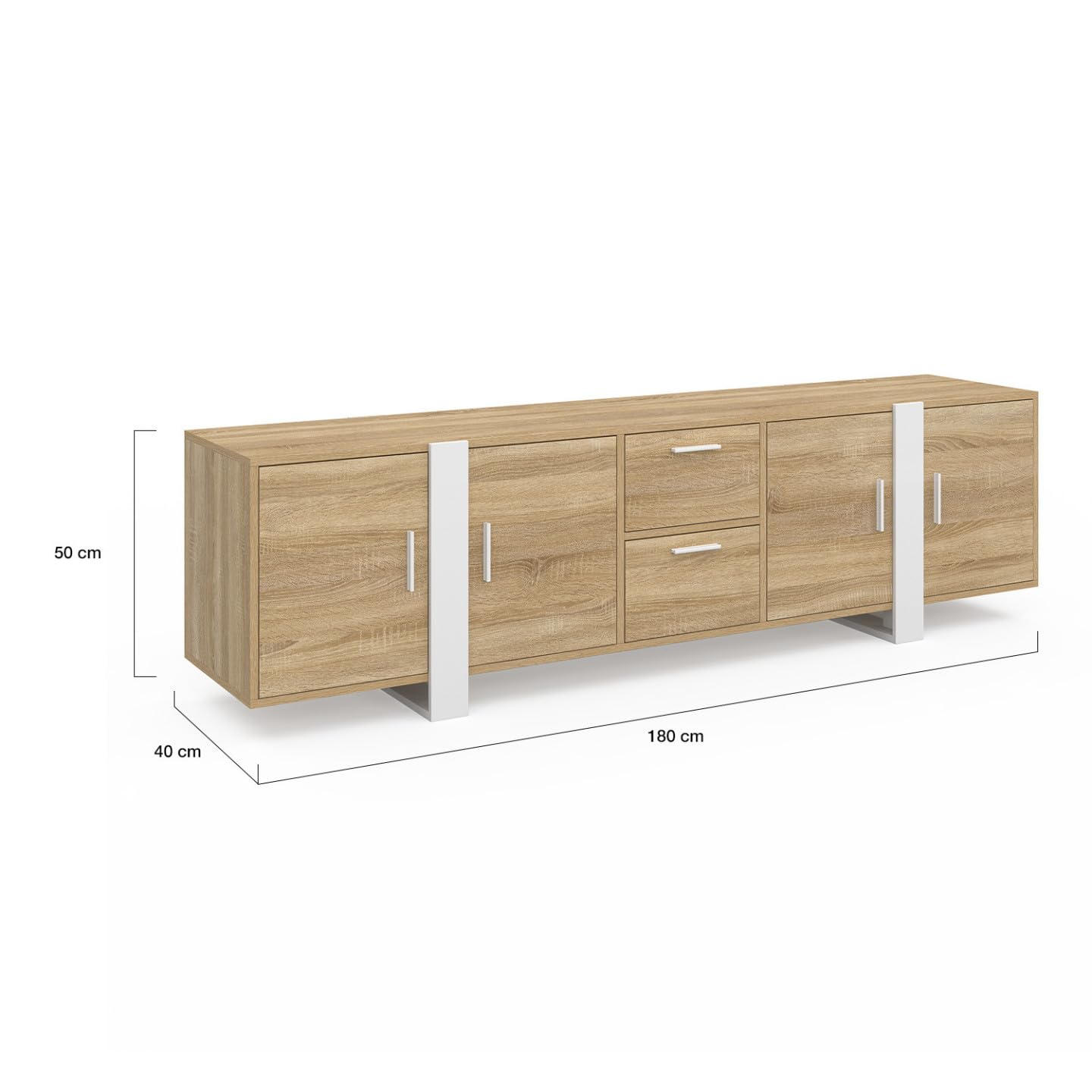 IDMarket - Meuble TV 180 cm Phoenix 4 Portes + 2 tiroirs Bois et Blanc