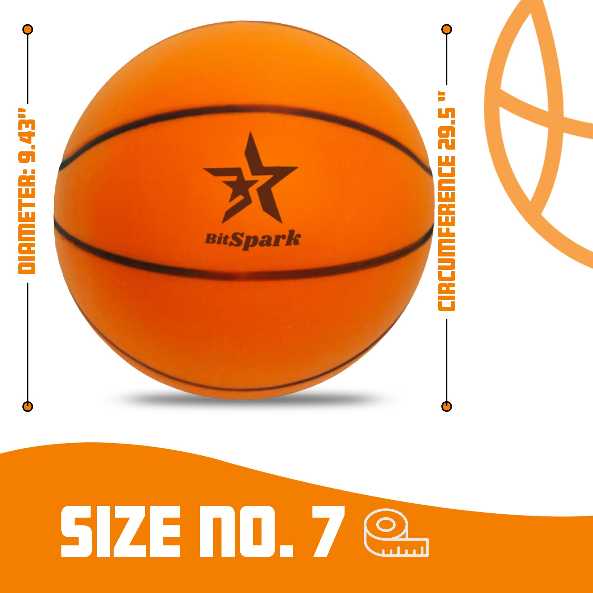 BitSpark Silent Basketball Size 7 (29.5”) - No Noise Play & Non Compressed Airless Basketball for Quiet Dribbling and Indoor Training – Real Feel Bounce, Safe for Apartments & Late-Night Practice