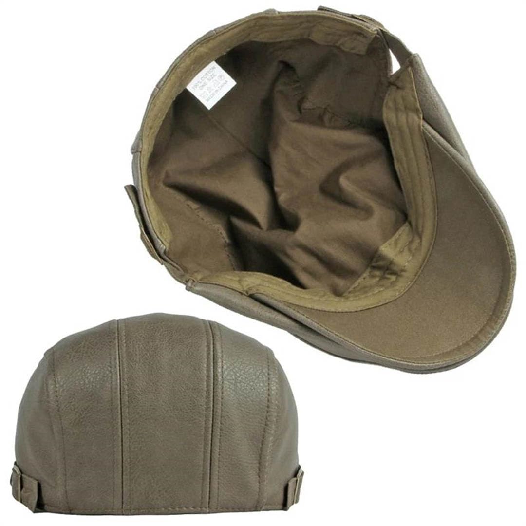 Męska czapka gazeciarza ze sztucznej skóry beret kapelusz retro czapka w jodełkę solidne płaskie czapki daszek regulowany