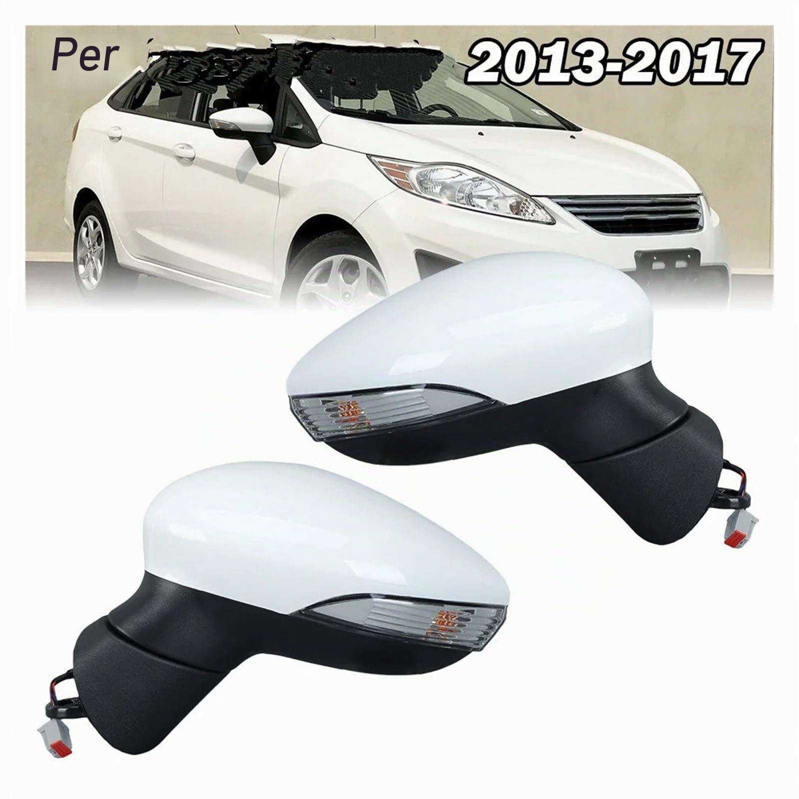 Gruppo specchietto retrovisore esterno Per Ford Per Fiesta Per MK7 2013-2017 Specchietto Retrovisore Laterale Riscaldato Bianco A 10 Fori Con Jack E 6 Fili MANUALERETROVISORE(1pc left)
