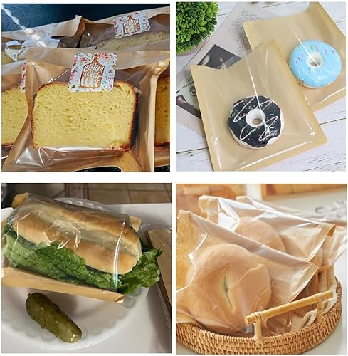 Miniatura 7 de 200 bolsas de panadería con ventana, 7.1 x 7.5 pulgadas, bolsas de papel de dona para llevar, bolsas de pastelería para productos horneados,