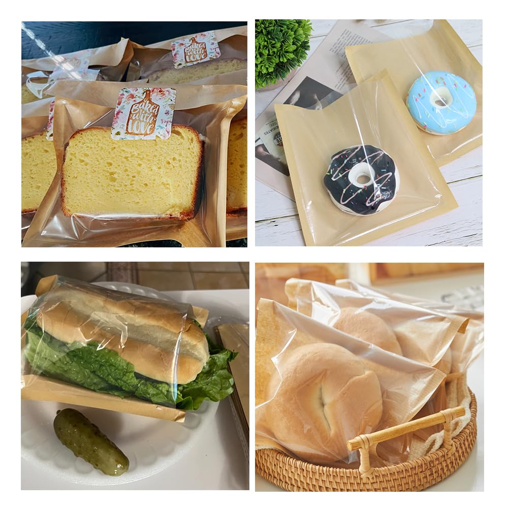 200 szt. torebek do piekarni, odporne na tłuszcz torby na smakołyki z przezroczystym okienkiem, torebki na pączki (18 x 18 cm), torby na ciasteczka (kratki)