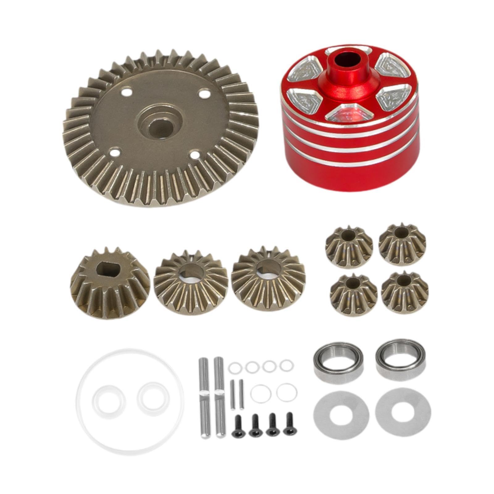 Qianly Differentialgetriebe Metall Ersatz Differentialgetriebe Antriebszahnrad RC Auto Zahnradset Inklusive Gehäuse für Ersatzbedarf Hobbybastler Werkstatt M, Rot