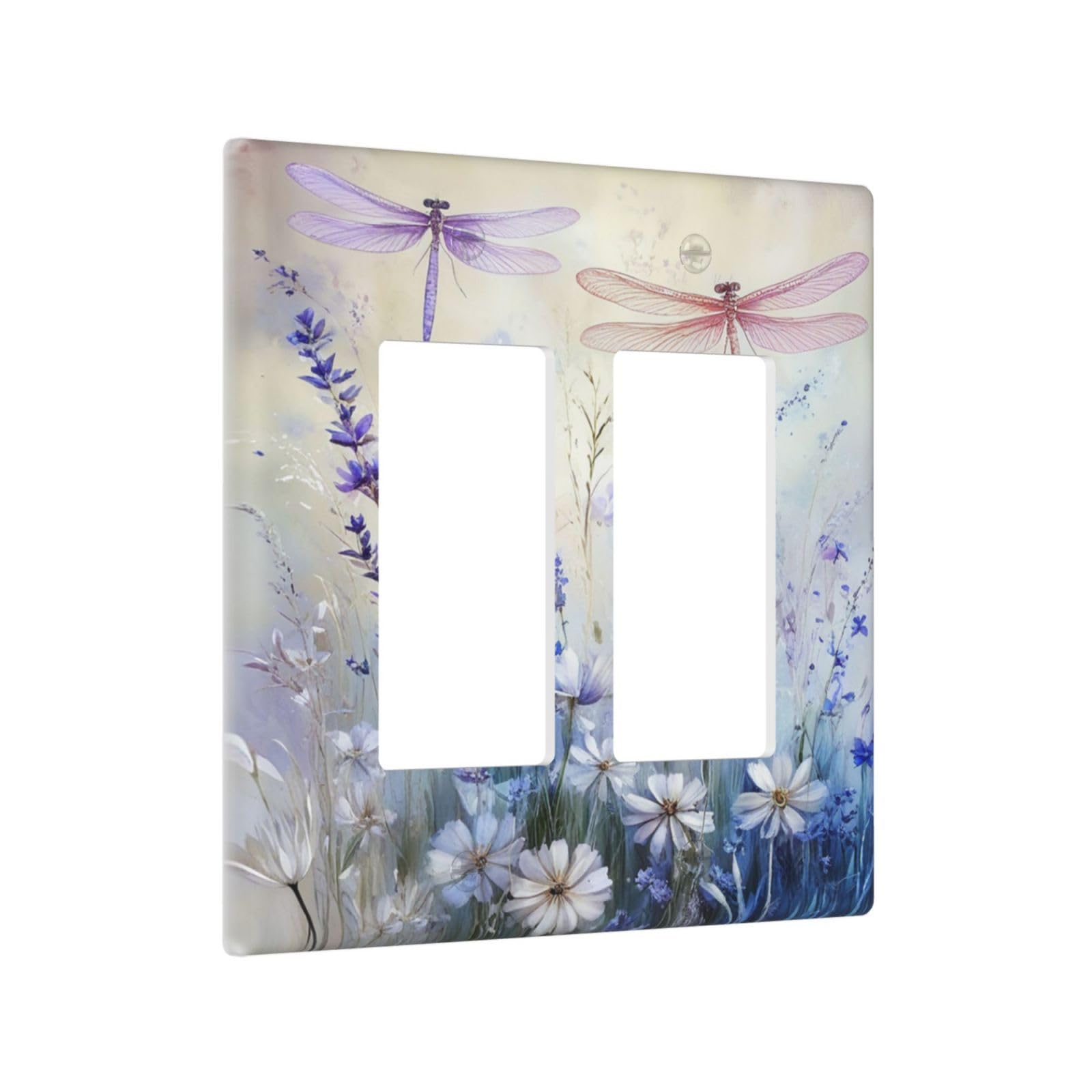 Sghxwp Outlet Covers Watercolor Dragonfly Wildflower Double Rocker Light Switch Covers Decorative Pastel Lavender Blue Floral 2-Gang Wall Plate Switch Plate Cover Faceplate for Bedroom Home Decor