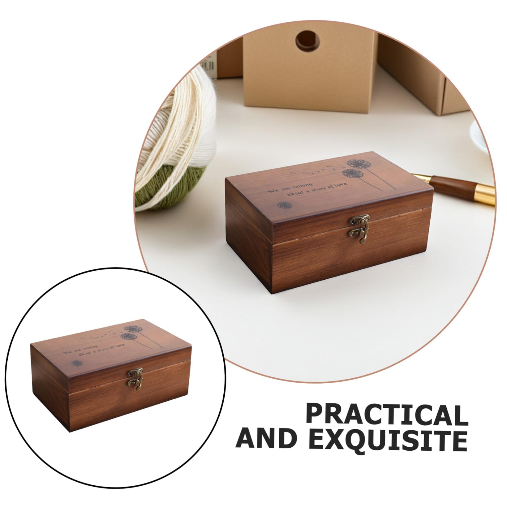 1pieza Caja De Almacenamiento Multifuncional De Madera Para Costura Organizador Retro De Accesorios Para Hogar Para Hilo y Aguja Diseño Grabado y Cerradura Metálica