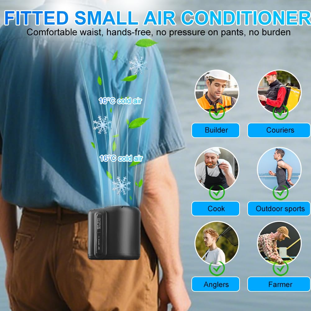 Ventilateur de ceinture portable avec clip, mini ventilateur rechargeable USB, 3 vitesses, ventilateur personnel à mains libres avec batterie intégrée, compact pour travail, camping, voyage, été