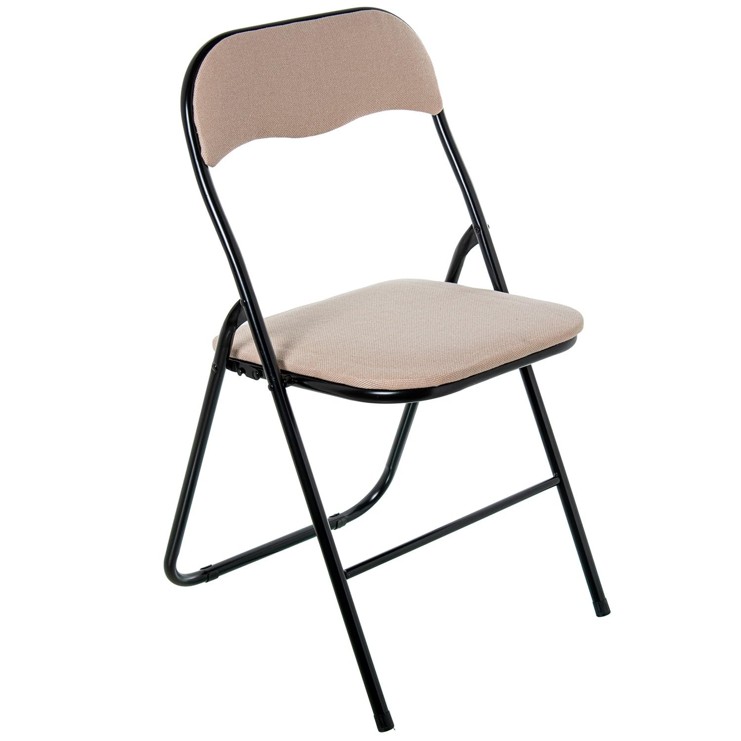 DRW Silla Plegable de Metal y Tela en Negro y Beige 44x47x80 cm