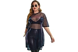 Women's Plus Size Sheer Mesh Drop Shoulder Top