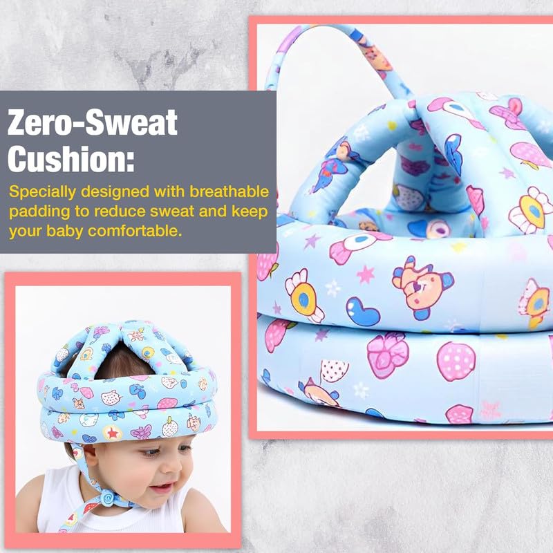 Image of Safe-O-Kid Toddler Outdoor Safety Combo | 1 Pair Knee Pads, 1 Child Anti Lost Wrist Link & 1 Cotton Safety Helmet | Outdoor Protection Kit for Crawling, Walking & Travel - Assorted