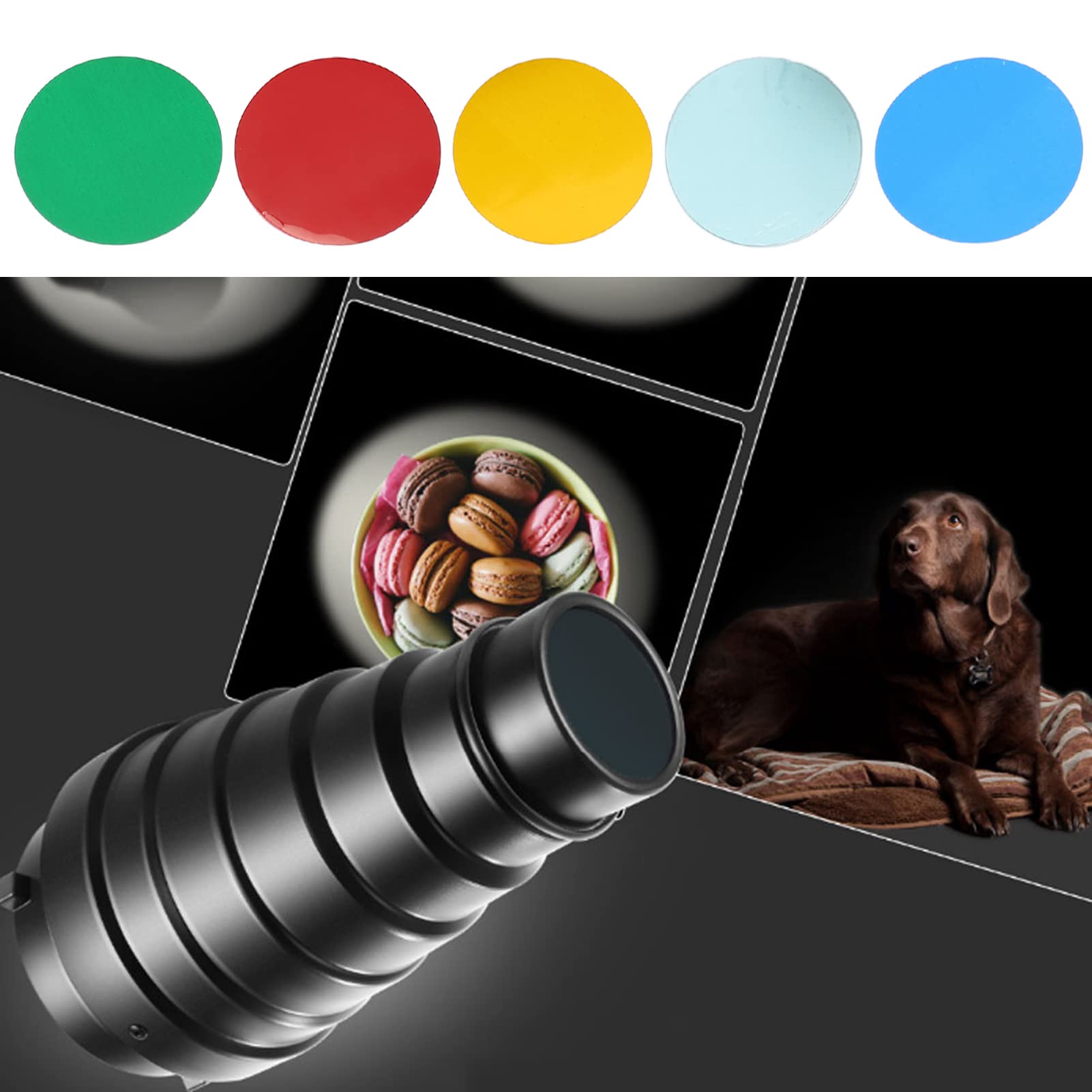 VBESTLIFE Kit Snoot Conique pour Accessoires Flash, Filtres Gel Couleur 5 Pièces Kit Snoot Conique Montage Snoot pour Studio Photo Vidéo Flash Light