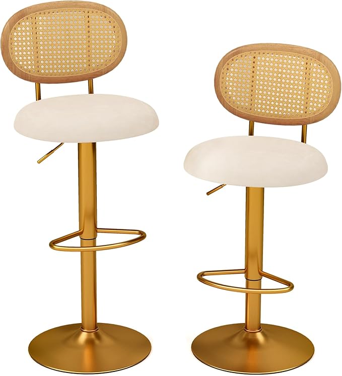 Amazon.com: COSTWAY PE Rattan and Velvet Bar Stools Set of 2, 360 ...