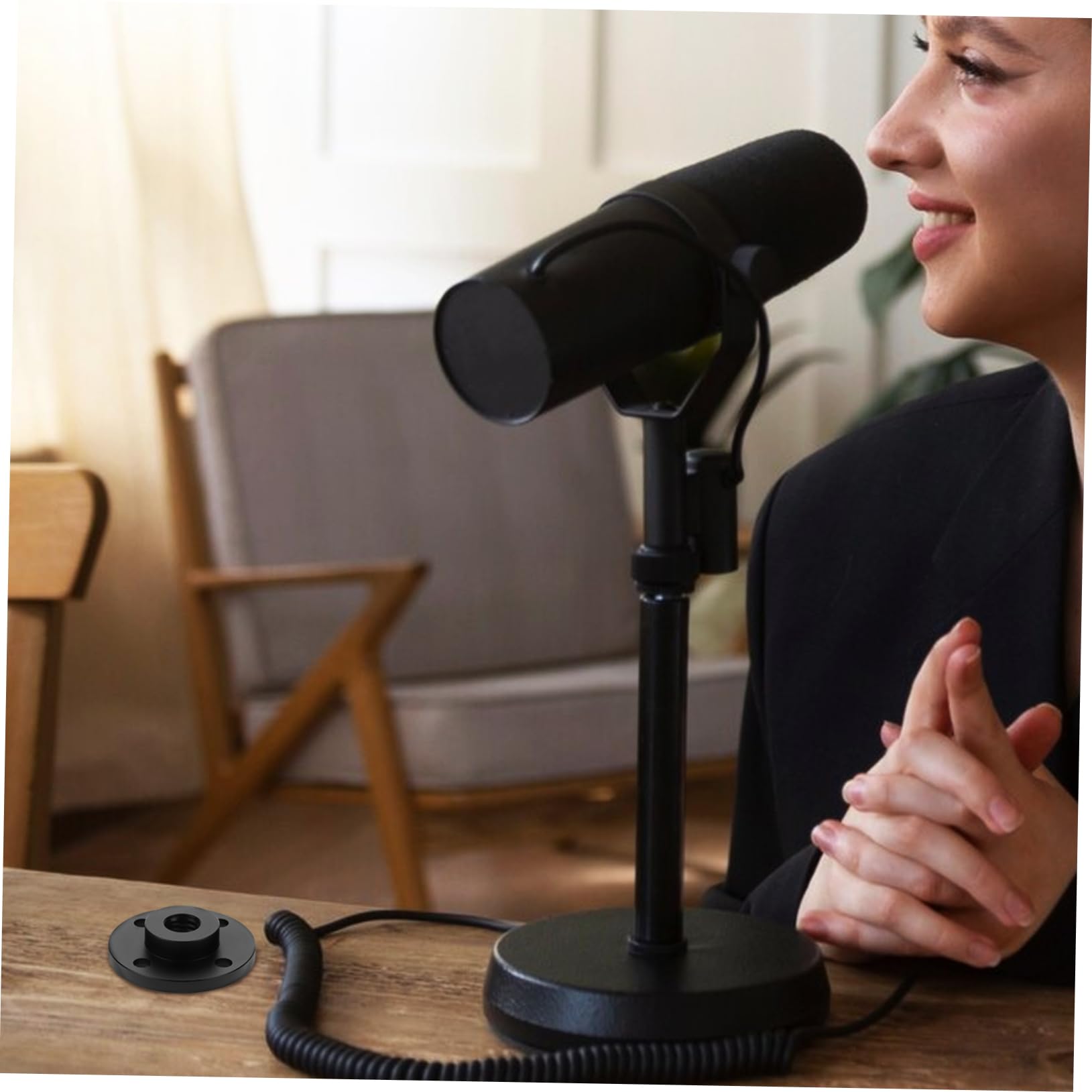 Garneck Microphone Wall Mount Bracket 3/8-16 Threaded Flange Aluminum Alloy Shock Mount Desktop Wall Mountable