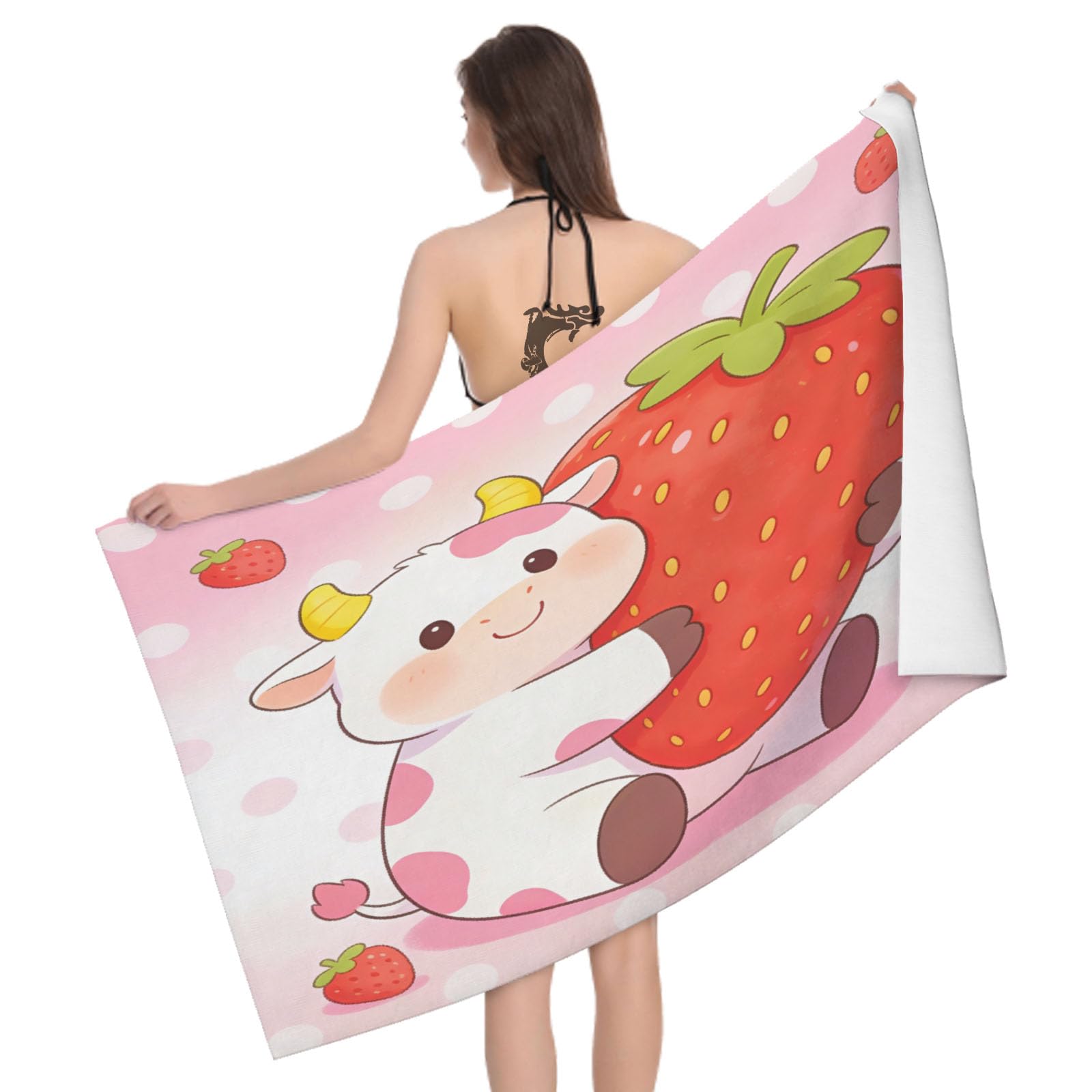 Leichong 3D Cartoon Cow Beach Towel Large Microfiber Soft Quick Dry for Adults, Cute Animals Bath Towel Lightweight Soft Absorbent for Travel Swimming Pool Sports, 180 x 90 cm