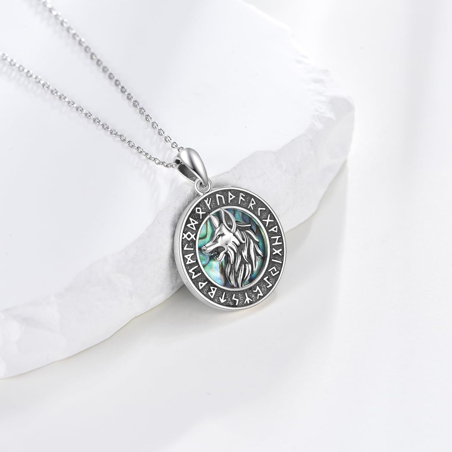 Viking Wolf Necklace S925 Sterling Silver Viking Compass Pendant Viking Jewelry Gifts for Men Women - Image 2