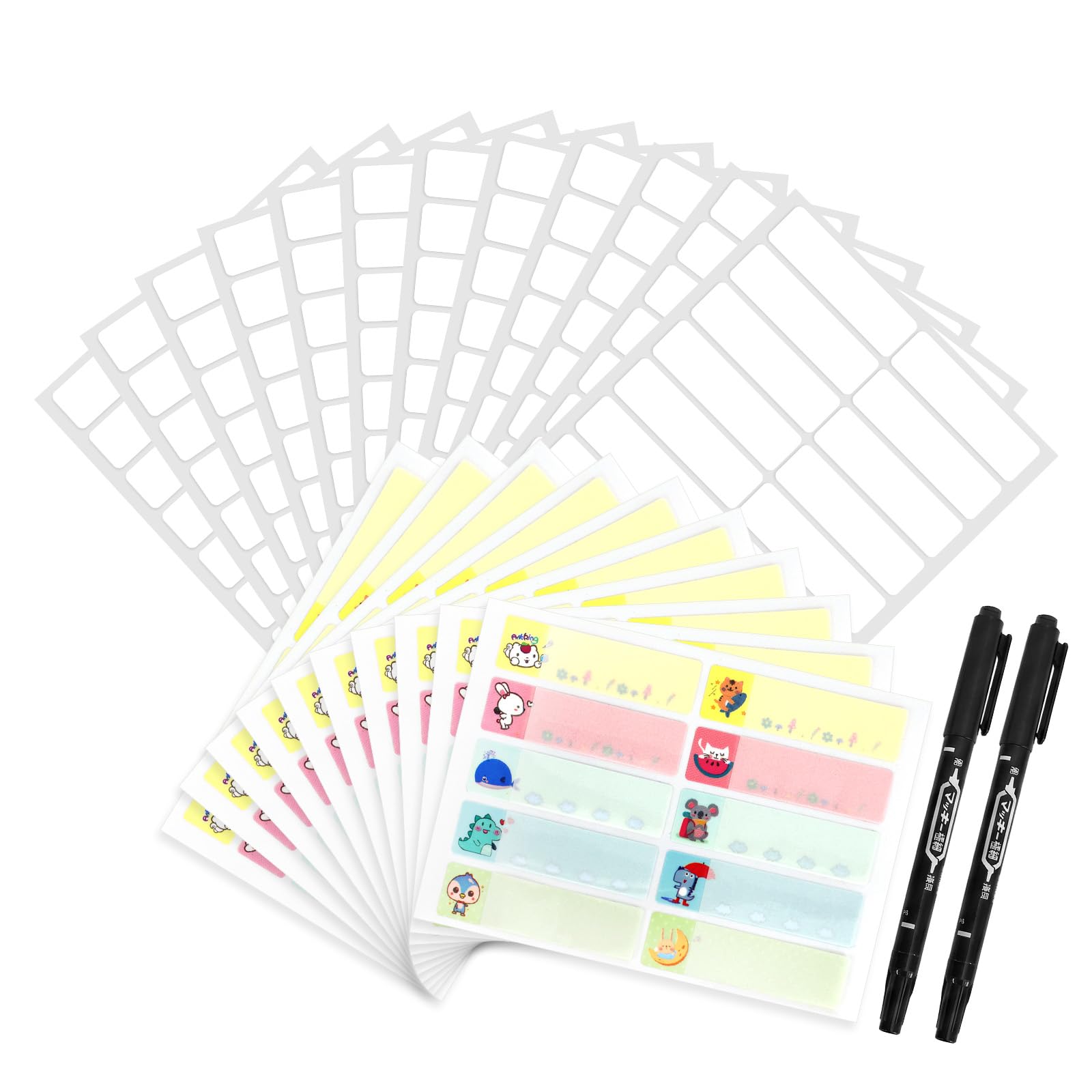 316 Pcs No-Iron Clothing Labels, Cat Name Tags for Clothes, 2Pcs Permanent Fabric Marker Pens, Stick on Name Labels, Washable School Uniform Tags, Stickers on Waterproof, Writable Stationary