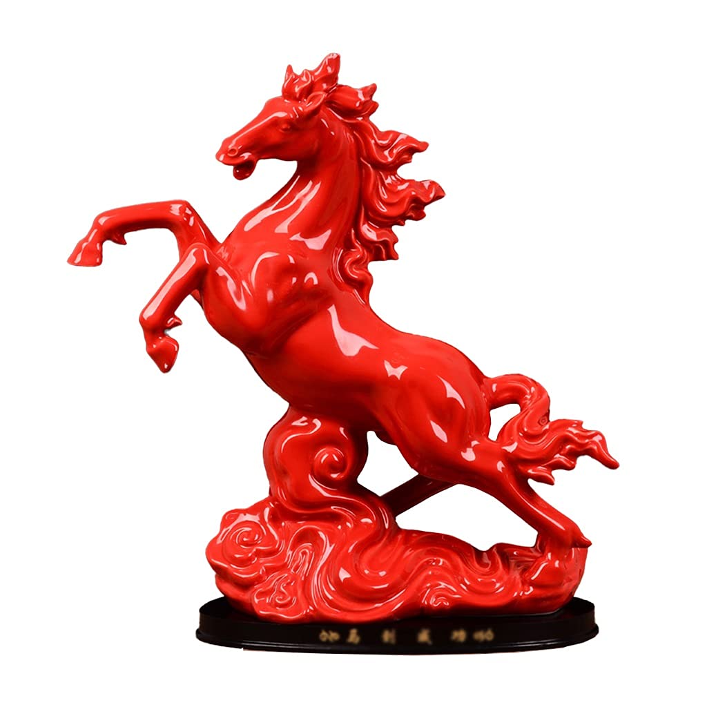 Skulptur Rote Tierkreis Pferddekoration Desktop Skulptur Weinschrank Chinesische Hausmöbel Feng Shui Schmuck Keramik Sternzeichen Dekoration 13,58 Zoll Skulpturen Deko (Color : A)