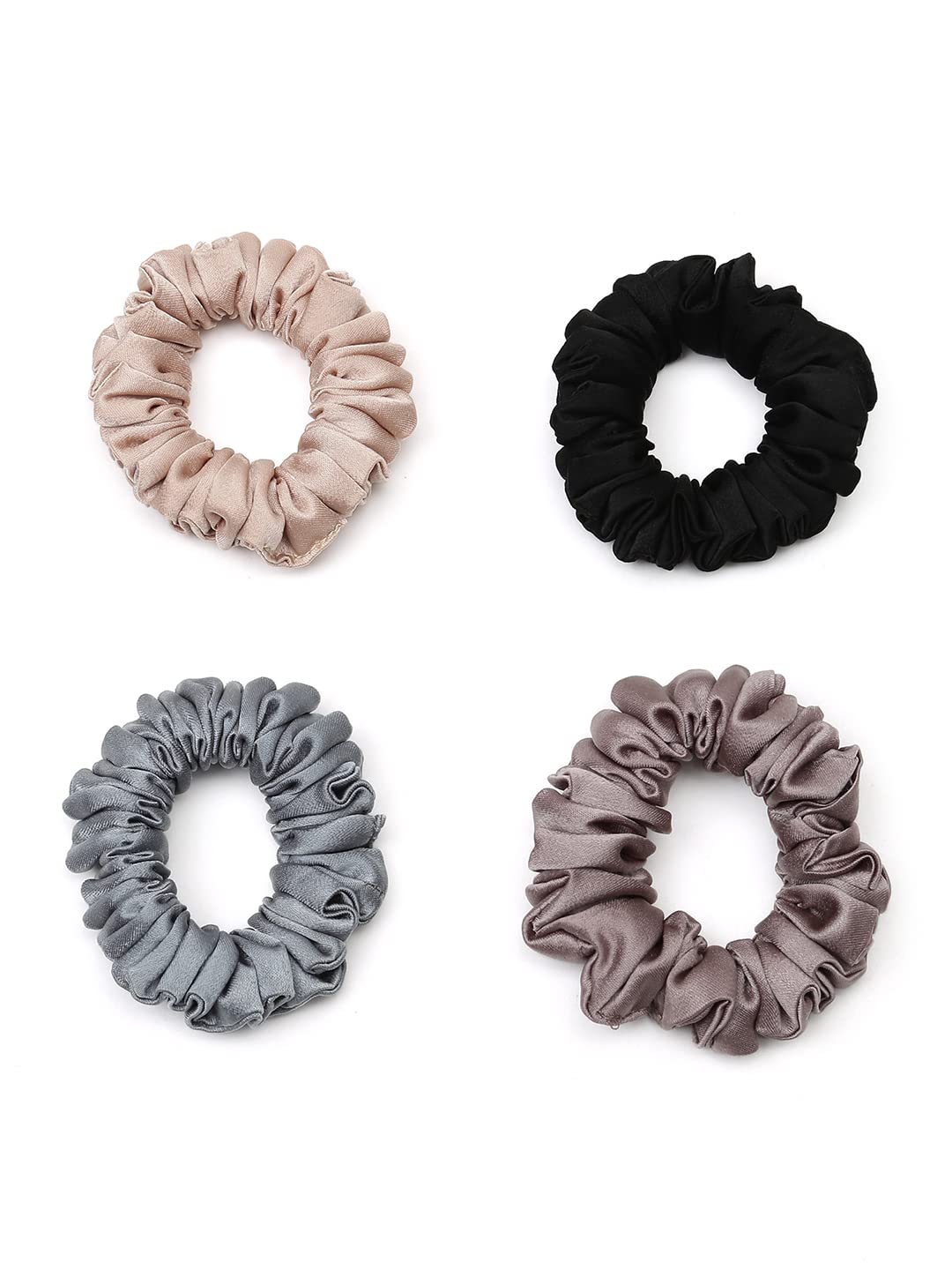 Knotty Tail Luxury Satin Scrunchy For Women and Girls | Grey, Peach, Lavender, Black | Set of 4