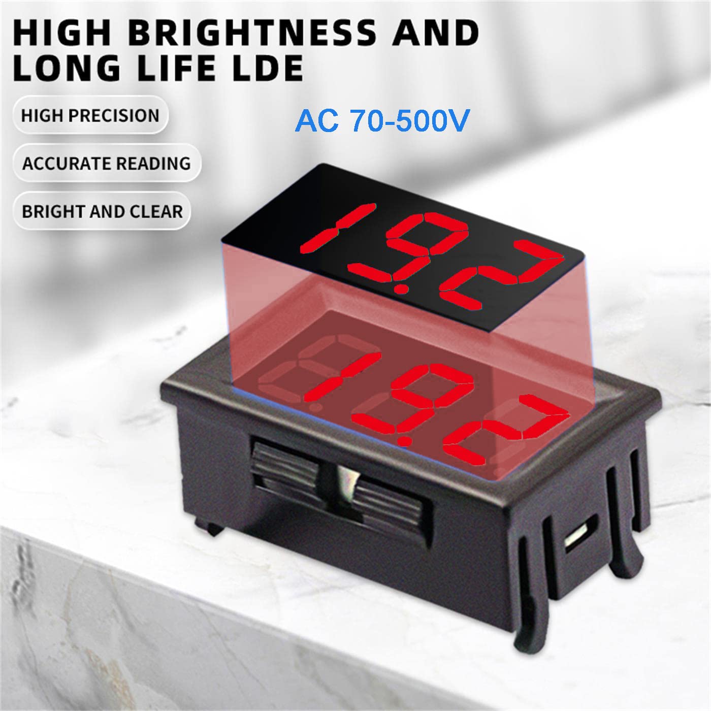 Greluma 1 Pezzo Voltmetro AC 70-500 V, misuratore di tensione con display a LED digitale 220 V, misuratore di tensione mini tester di tensione a 2 fili 380V