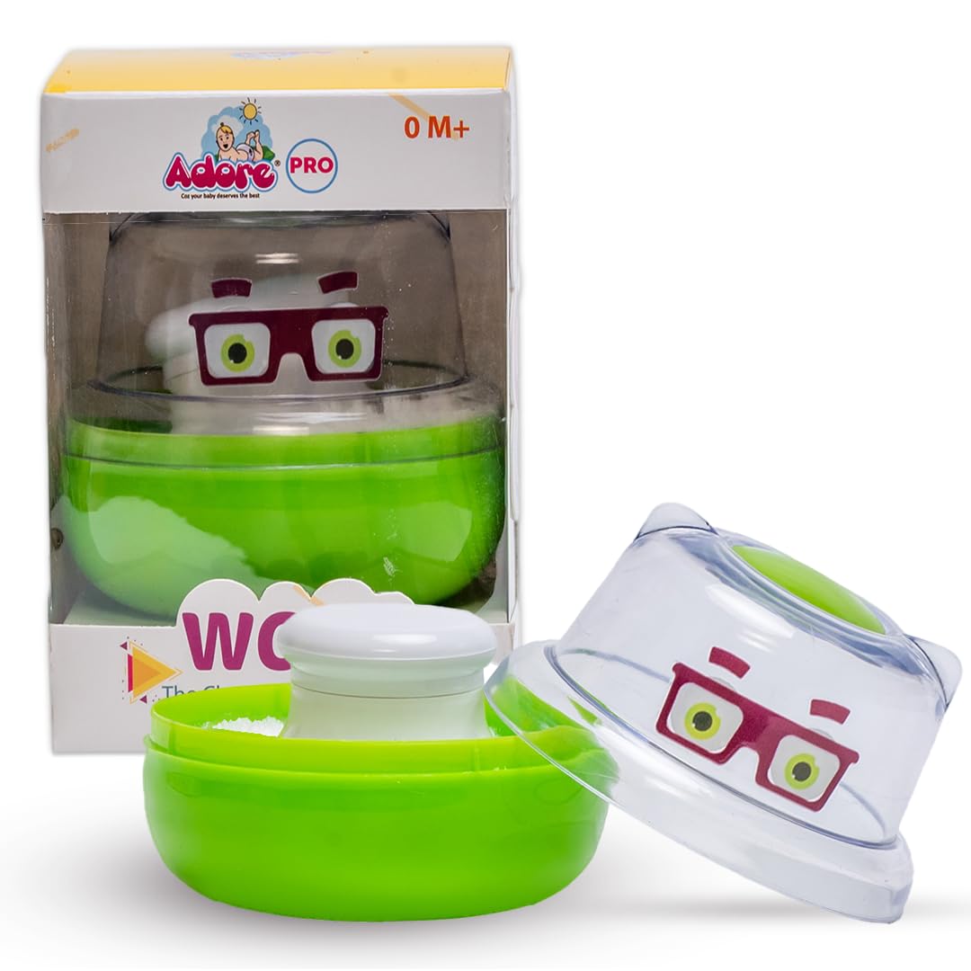 Adore WOW Powder puff set - Baby Care After-Bath Powder Puff with Portable Talcum Powder Holder Box (Green Zeze)