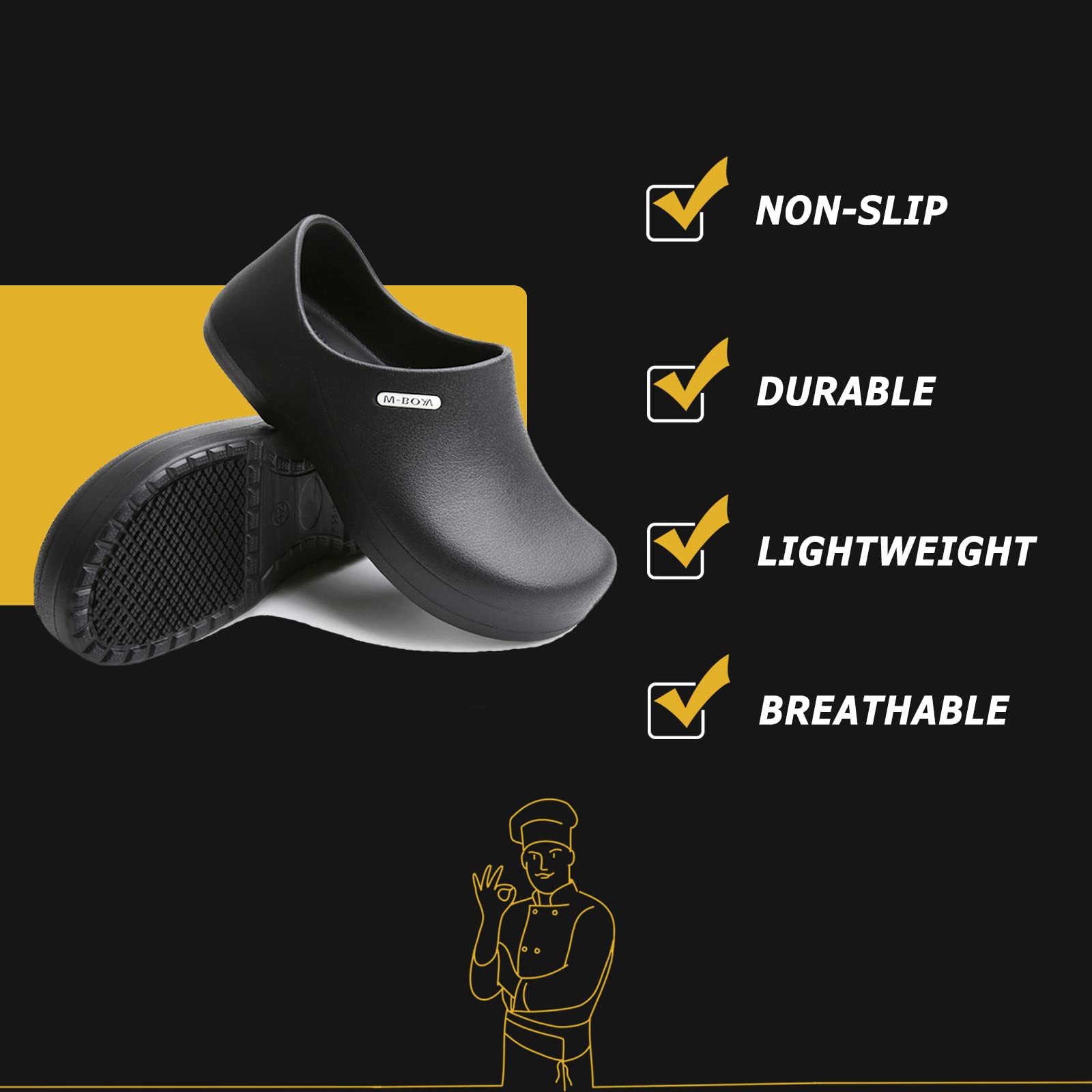 YUKTOPA Men's Women's Non Slip Chef Shoes Oil Water Resistant Nursing Work Shoes for Restaurant Kitchen Garden Hospital Black 42