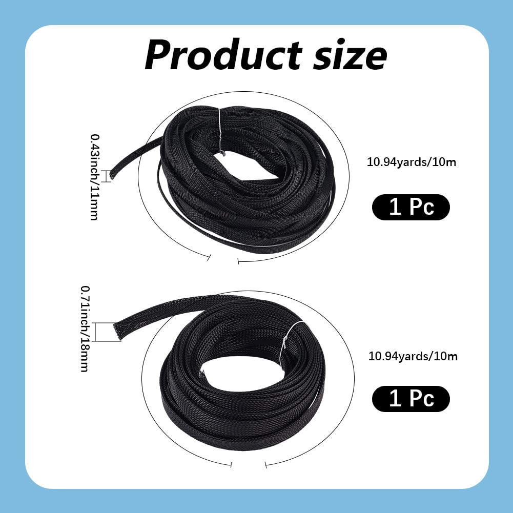 CABODYALS 2 Styles 20M Black Mesh Wire Cover Ribbon Decor Protector Loom Tubing Cable Wrapping Sleeves Polyester Covering Braid Ribbons for Home Kitchen Theater Tv Computer Diy Crafts Supplies - Image 2