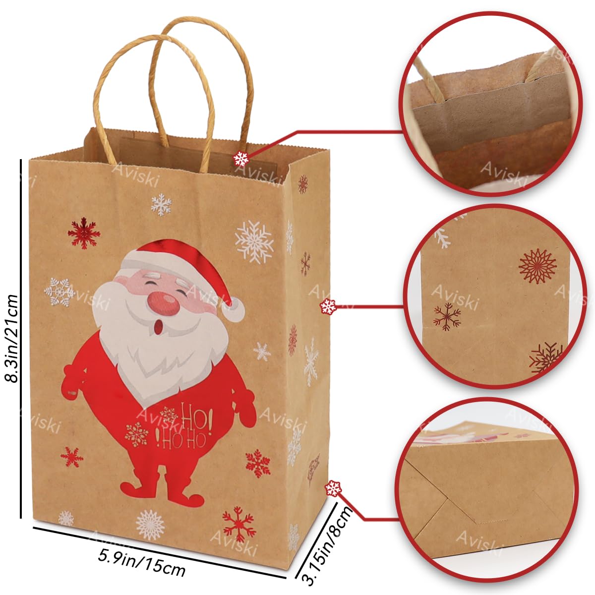 Set Di Sacchetti Regalo Di Natale In Carta Kraft Con Manici - Confezione Multipla