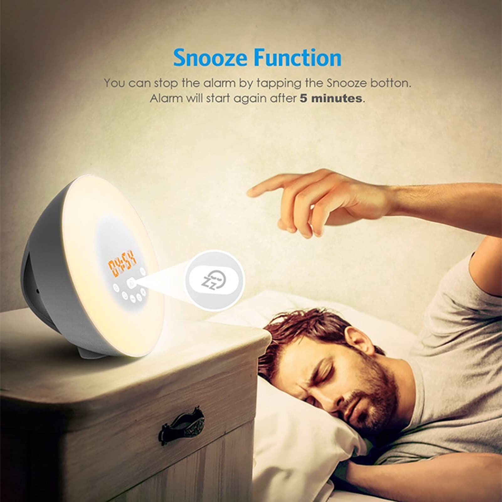 Sunrise Simulation Wake Up Light, Sveglia LED Digitale, Funzione Snooze, 6 Suoni della Natura, FM Radio, Ideale per Bambini e Adulti