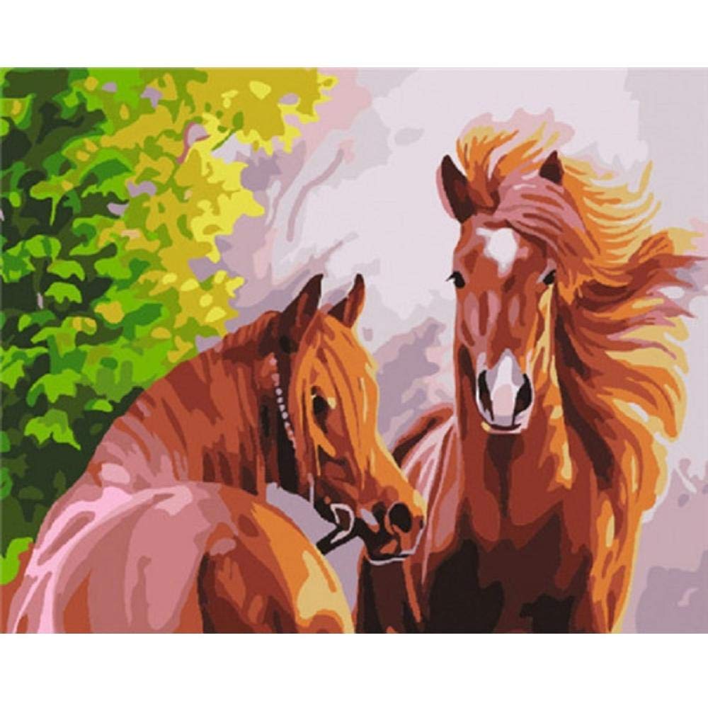 Amazon.co.jp: LZHLMCL アクリル絵の具デジタル絵画 茶色の馬の油絵