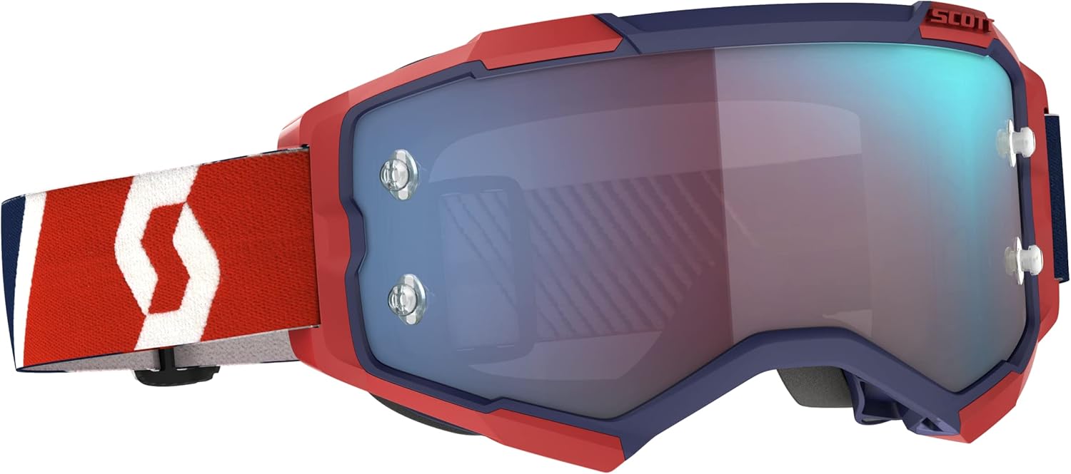Scott Fury Adult Off-Road Motorcycle Goggles - Red/Blue Blue Chrome Works Lens/One Size