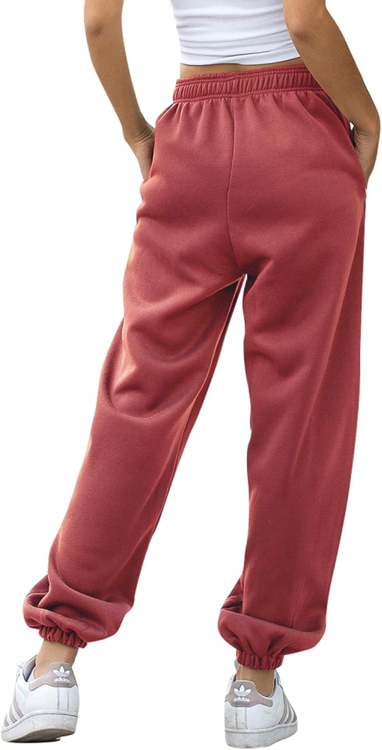 Womens Cinch Bottom Sweatpants Pockets High Waist Sporty Gym Athletic Fit Jogger Pants Lounge Trousers