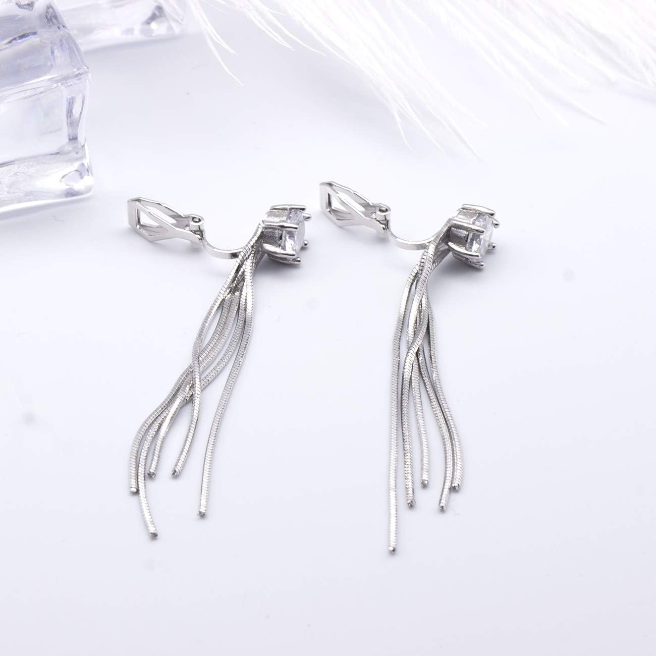 YOQUCOL 7MM Bright Cubic Zirconia Crystal Tassel Dangle Earrings Long Drop Wedding Earrings For Brides Women